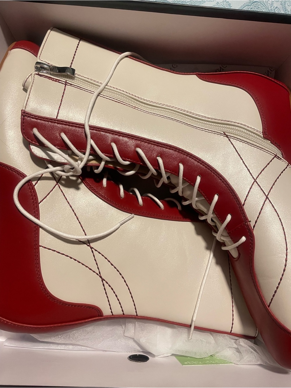 Lace-Up Two-Tone Red and Cream Women's Boots